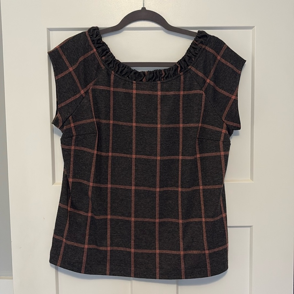 Larke windowpane short sleeve blouse